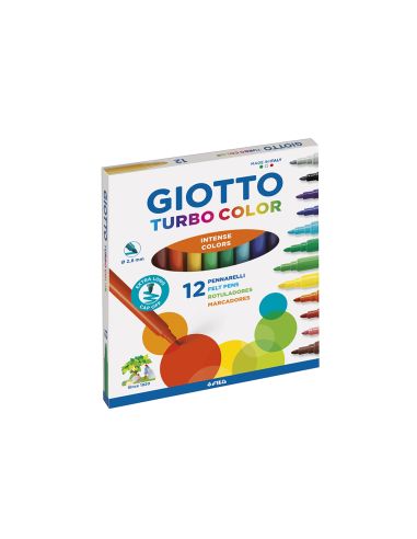 Rotulador Giotto Turbo Color Caja De 12 Colores Lavables Con Punta Bloqueada